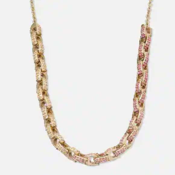 Coach Pave Signature Chain Link Necklace in Pink - Picture 4 of 6